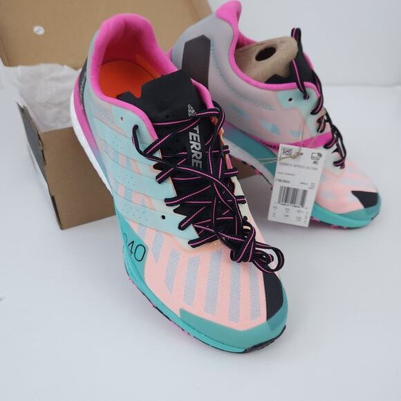New Adidas Terrex Speed Ultra Trail Running She Size 6 Women Mint Green, Pink - Picture 4 of 4